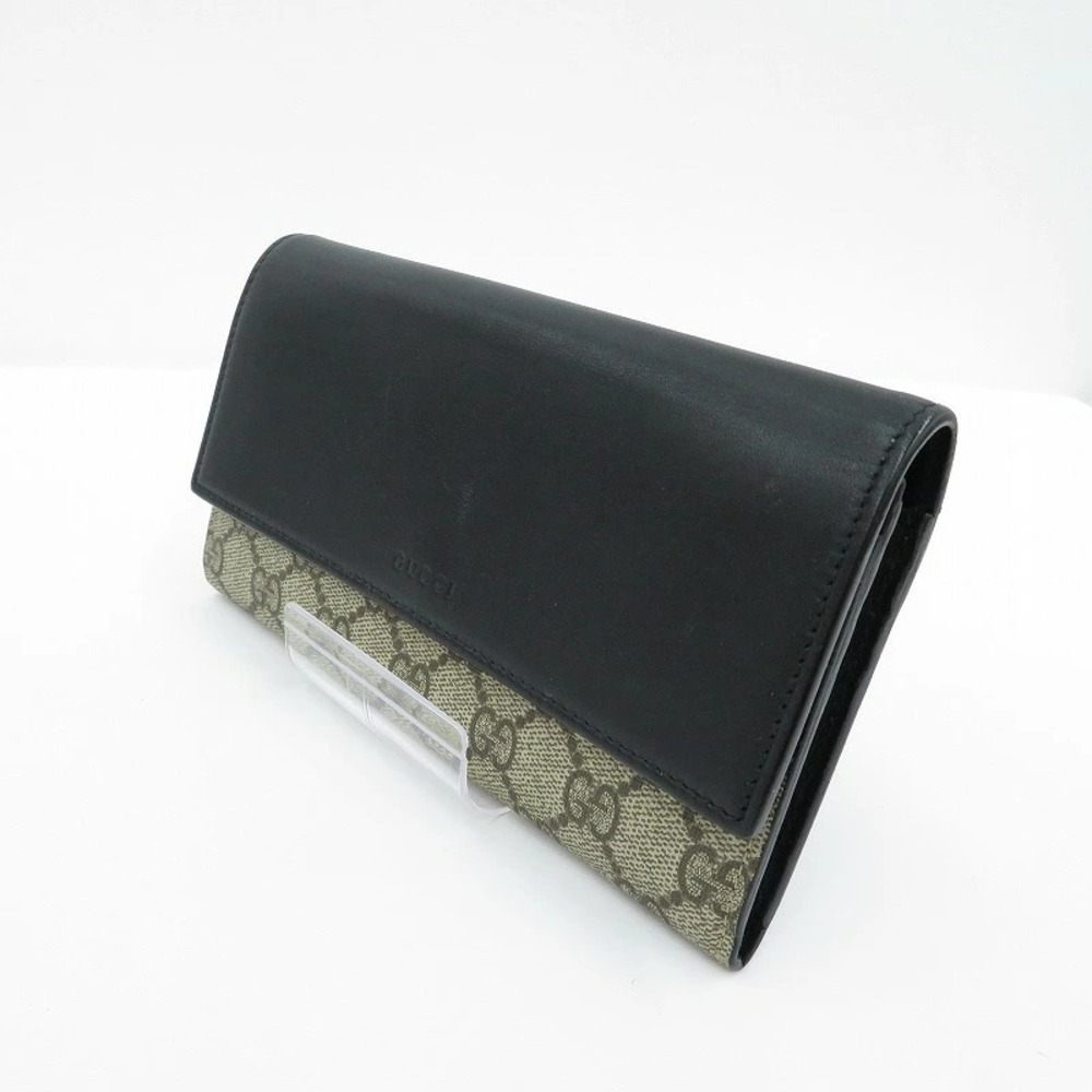 Gucci GG Supreme Bi fold Long Wallet Black Beige Cream